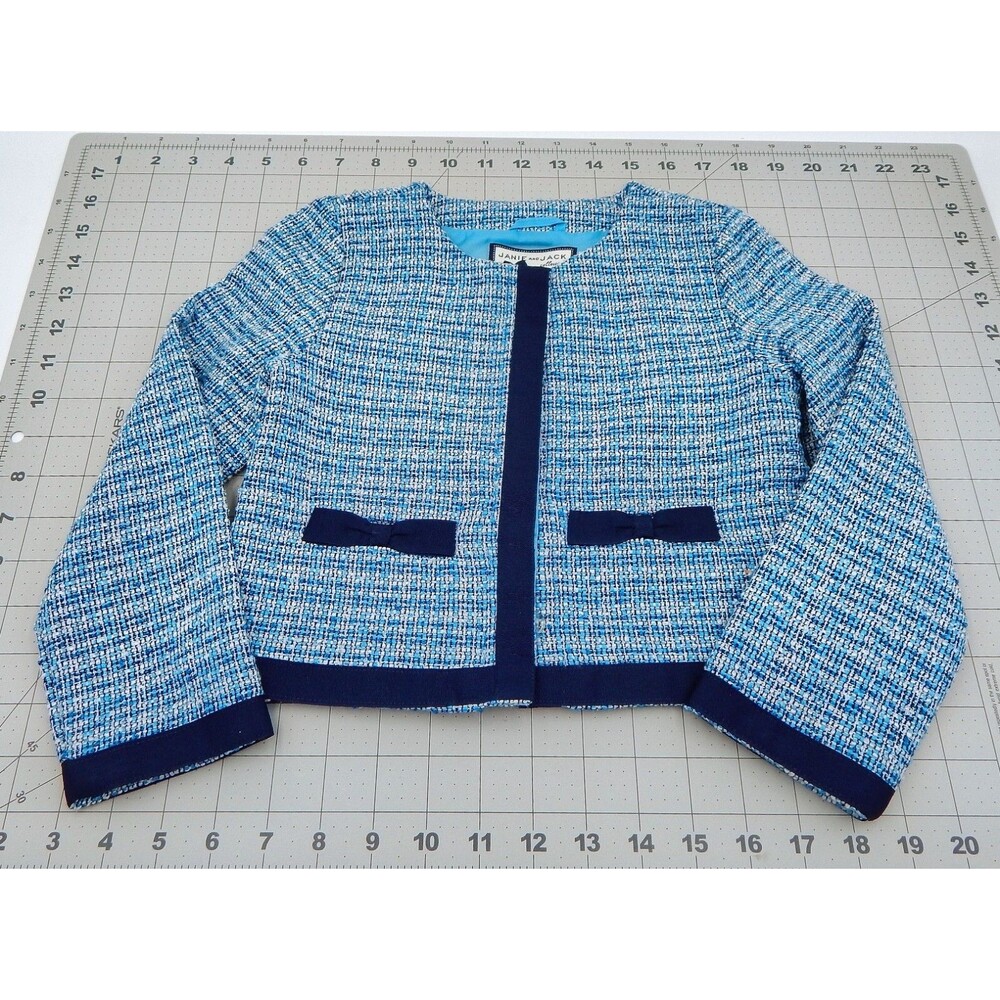 Janie And Jack Blue Boucle Tweed Jacket Button Down Grosgrain Trim Girls Sz4 NWT